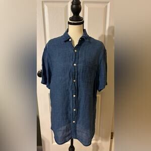 Faherty Men's Small Button Down Linen Shirt Indigo Dyed Vacation Cruise Resort